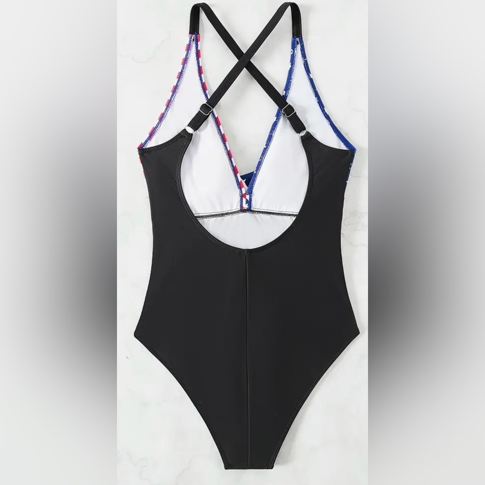 American Flag Stars Stripes V Neck Swimsuit - Picture 3 of 8